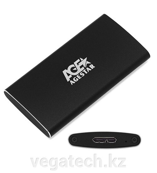 External mSATA" Case mSATA to USB 3.0, Agestar 3UBMS2, power via USB, black - доставка