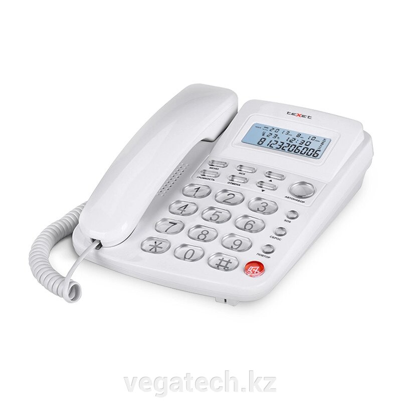 Телефон Texet TX-250, Caller ID 35 записей, автодозвон, спикерфон, термометр, SOS, White - акции