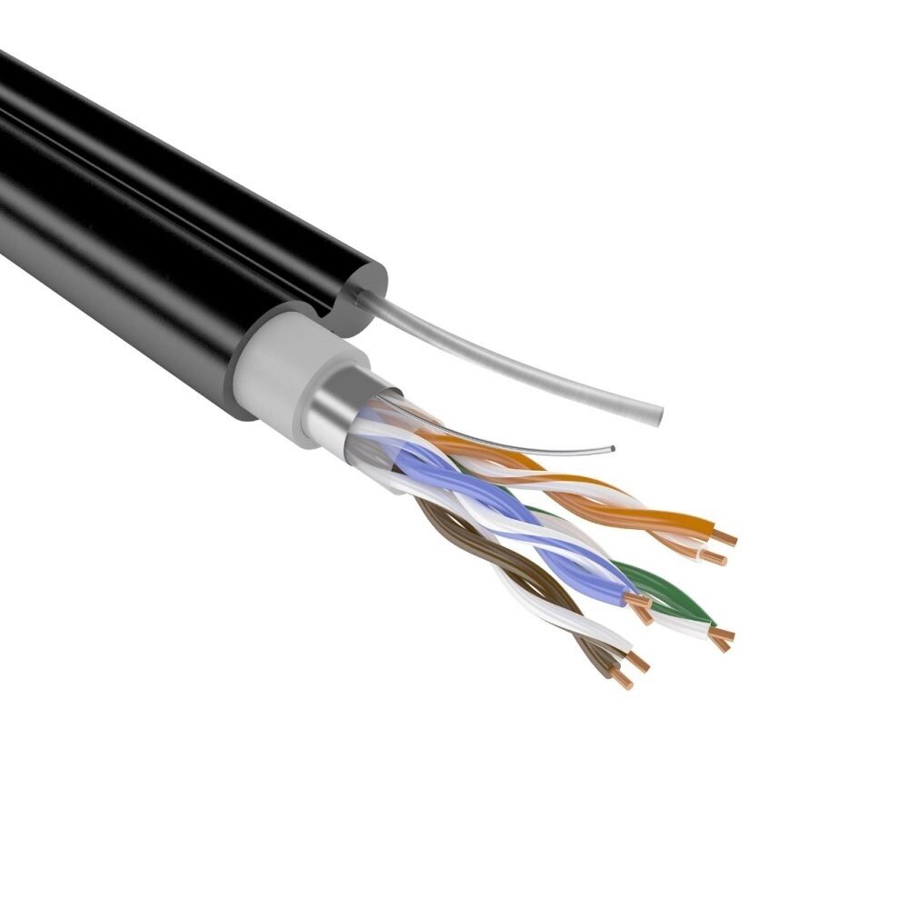 Кабель сетевой COMTEQ FTP cat 5e. 4*2*0,51mm ПВП-трос 305м/упак для внеш прокл с тросом от компании Альянс - фото 1