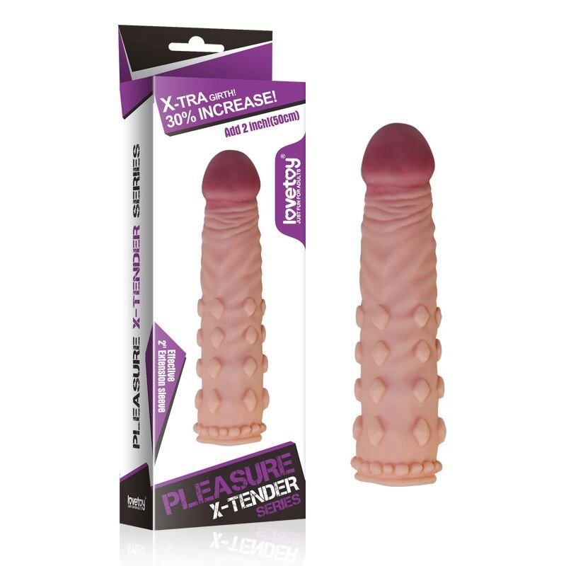 Насадка на пенис Pleasure X-TENDER (18*4,1) с пупырышками, светлая от компании Секс шоп "More Amore" - фото 1