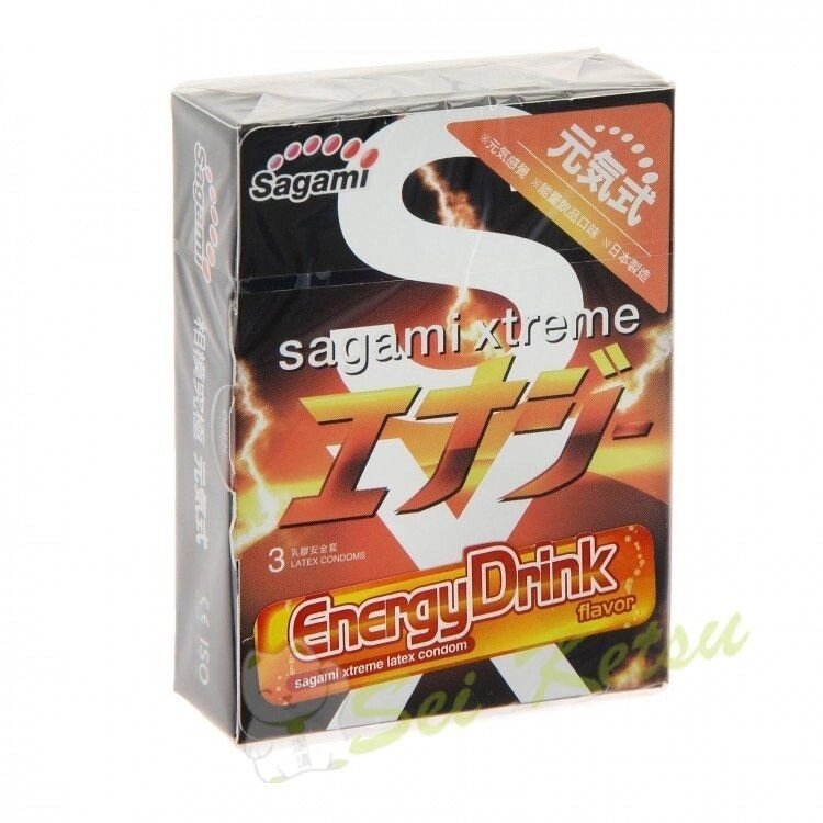 Презервативы SAGAMI Energy 3шт. ультратонкие со вкусом энергетического напитка от компании Секс шоп "More Amore" - фото 1