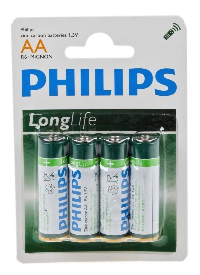 Батарейка солевая Philips АА набор 4 шт R6-4BL LONG LIFE [R6-P4/01B] от компании Оптовая компания "Sex Opt" - фото 1