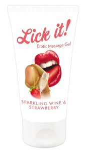 Съедобный массажный гель Lick it! со вкусом шампанского и клубники 50 мл.