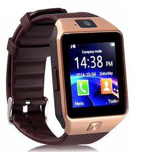 Умные часы [Smart Watch] с SIM-картой и камерой DZ09 (Золотистый с коричневым)