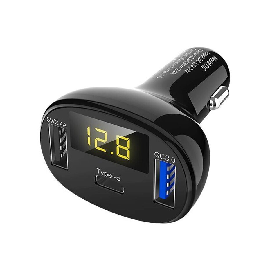 Авто USB зарядка Type C + быстрая зарядка QC3.0 с вольтметром ##от компании## Alexel - ##фото## 1