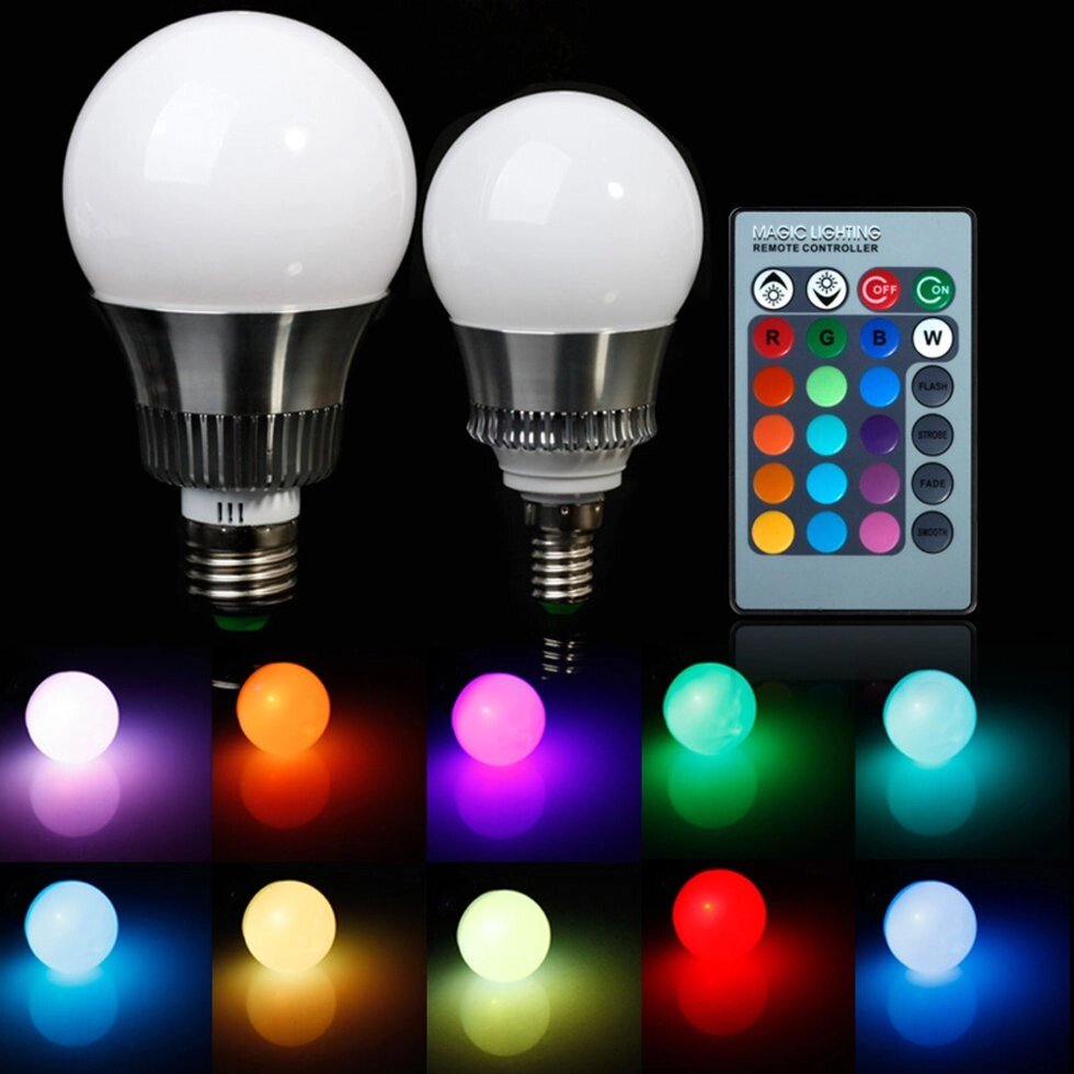 Светодиодная многоцветная лампа RGB 10 W E27 от компании Alexel - фото 1