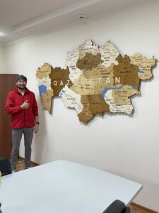 Многоуровневая деревянная карта Казахстана 250*135 без подсветки