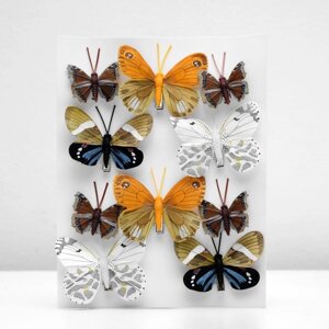 Бабочка для декора и флористики, на прищепке, пластиковая, микс, 1 шт., 4 см и 8 см (комплект из 10 шт.)