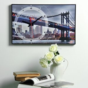 Часы-картина настенные, интерьерные 'Бруклинский Мост'плавный ход, 57 х 35 х 4 см