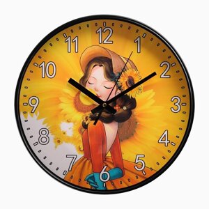Часы настенные 'Девушка с подсолнухом'd-30 см, плавный ход