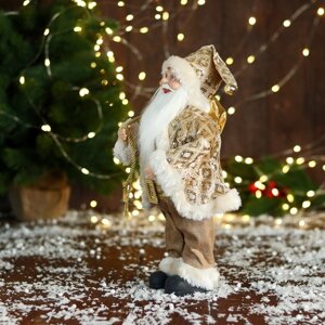 Дед Мороз 'В золотой шубе, с ремешком, и подарками' 30х16 см
