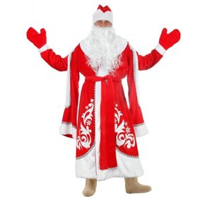 Карнавальный костюм 'Дед Мороз'боярская шуба с узором, шапка, варежки, борода, р. 4850
