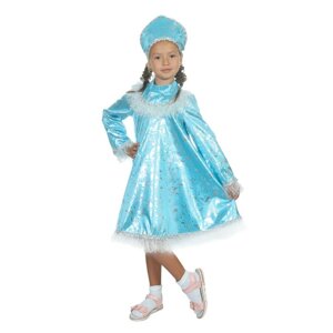Карнавальный костюм 'Снегурочка с кокеткой'атлас, кокошник, платье, р-р 36, рост 140 см