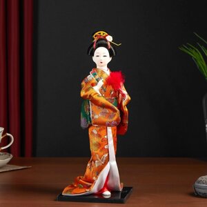 Кукла коллекционная 'Гейша в оранжевом кимоно с веером' 22,5 см