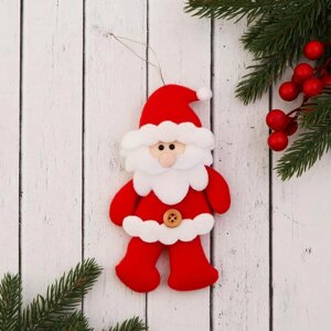 Мягкая подвеска 'Дед Мороз с пуговкой ' 8х15 см, бело- красный