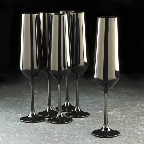 Набор бокалов для шампанского 'Сандра'200 мл, 6 шт, цвет чёрный