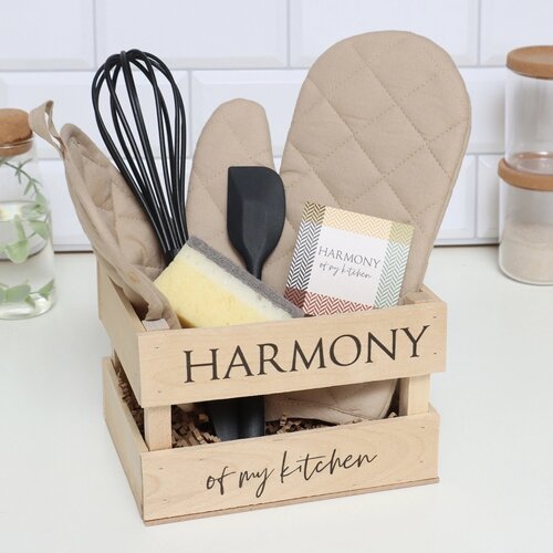 Набор подарочный 'Harmony' варежка-прихватка, прихватка, кух. лопатка, венчик, губка