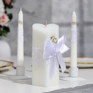 Набор свечей 'Кружевной с бантиком' белый домашний очаг 6,8х15см, родительские 1,8х17,5см
