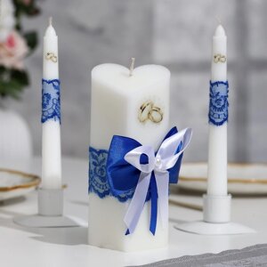 Набор свечей 'Кружевной с бантиком' синий домашний очаг 6,8х15см, родительские 1,8х17,5см