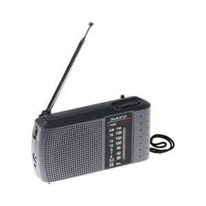 Радиоприемник Maxvi PR-03, 220 В, 2хАА, AUX, серый