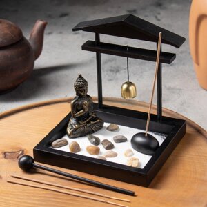 Сад камней с подставкой для благовоний 'Будда с колоколом'