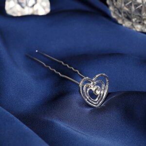 Шпилька для волос 'Аврора' сердце, 1,4х6,5 см, серебро (комплект из 20 шт.)