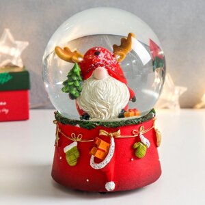 Сувенир полистоун водяной шар музыка 'Дед Морозик с оленьими рожками' 11,5х11,5х14 см
