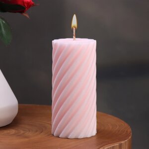 Свеча-цилиндр 'Спираль'5х10 см, светло-розовая, 6 ч
