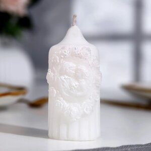 Свеча-цилиндр свадебная 'Жених и невеста'9х4,5 см, белая с блеском, домашний очаг