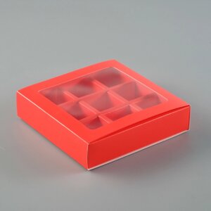 Упаковка для конфет 9 шт,14,5 х 14,5 х 3,5 см, красный (комплект из 5 шт.)