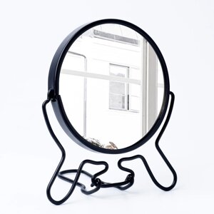 Зеркало настольное - подвесное 'Круг'двустороннее, с увеличением, d зеркальной поверхности 9 см, цвет чёрный