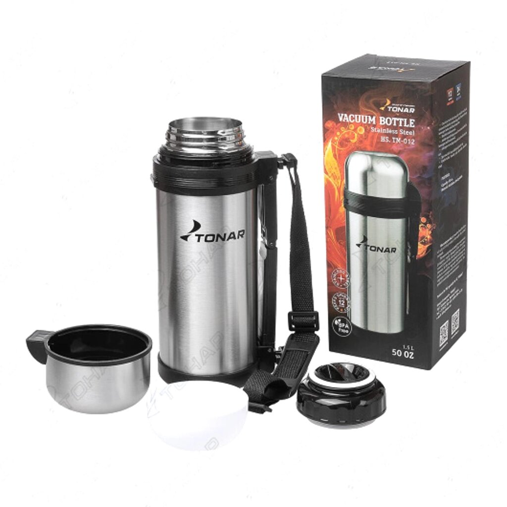 Термос (HS. TM-013) 1800ML (дополн. пласт. чашка, скл. ручка, ремень) TONAR от компании "Посейдон" товары для рыбалки и активного отдыха - фото 1