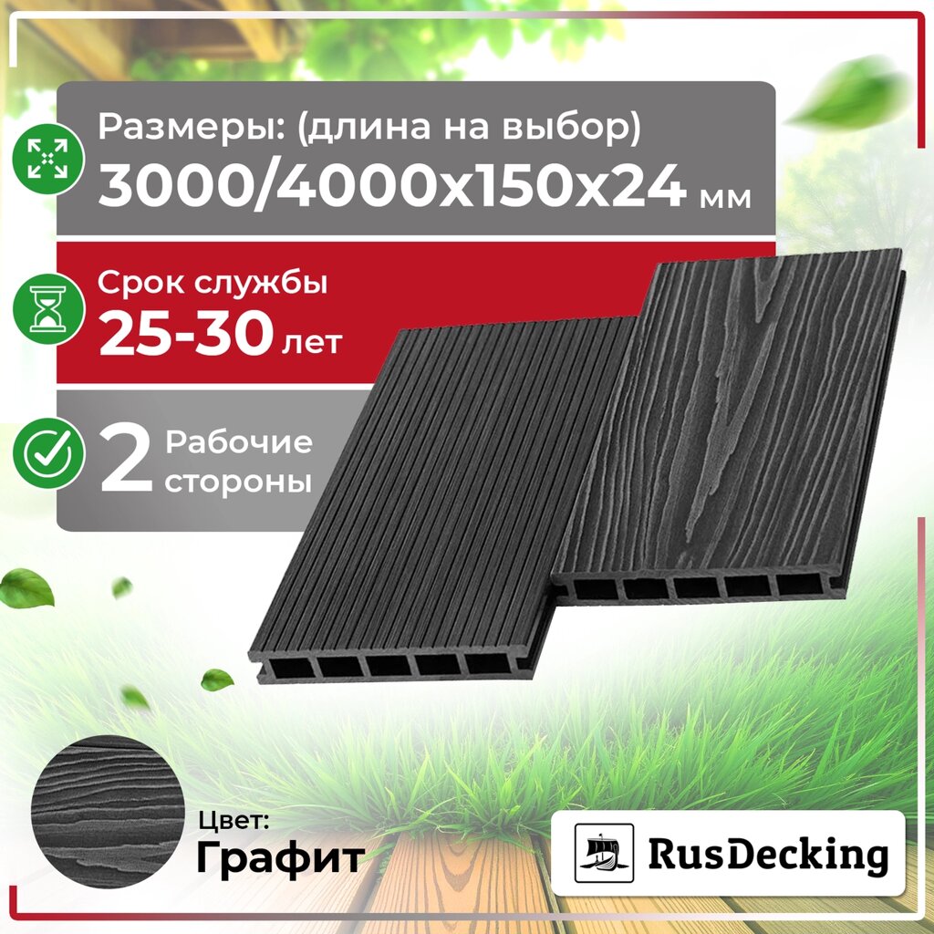 Террасная доска UnoDeck Ultra 15024 мм (Графит) от компании ТОО "ABBEX" - фото 1