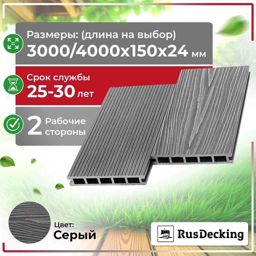 Террасная доска UnoDeck Ultra 15024 мм (Серый) от компании ТОО "ABBEX" - фото 1