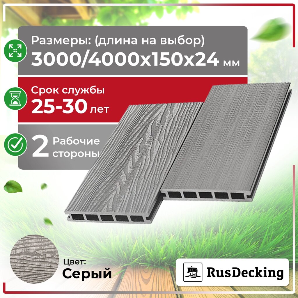 Террасная доска UnoDeck Vintage 15024 мм (Серый) от компании ТОО "ABBEX" - фото 1