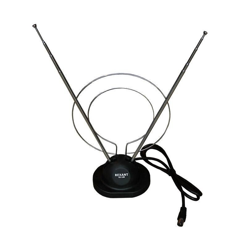 Антенна ТВ комнатная RX-100 телескопич. на подставке с кольцом VHF; UHF 47-860MHz REXANT 34-0100 - выбрать