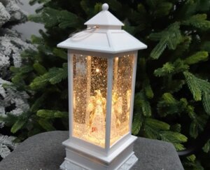 Новогодний подарок "Фонарь с ангелом" с динамичной подсветкой и эффектом летающего снега.