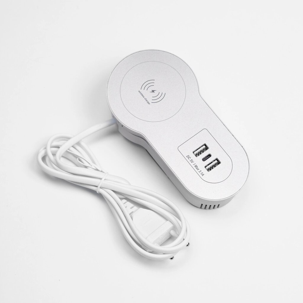 Shelbi STS-2U1C-S Настольный встраиваемый бокс 2 USB, 1 Type-C, беспроводная зарядка, шнур 1,5 м., серебро - выбрать