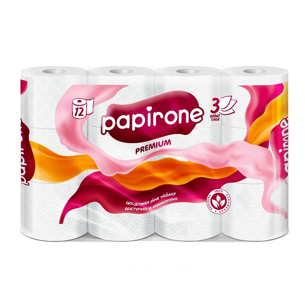 Туалетная бумага "Papirone" (Premium), 12 рулонов от компании ТОО "Компания CEMS" - фото 1