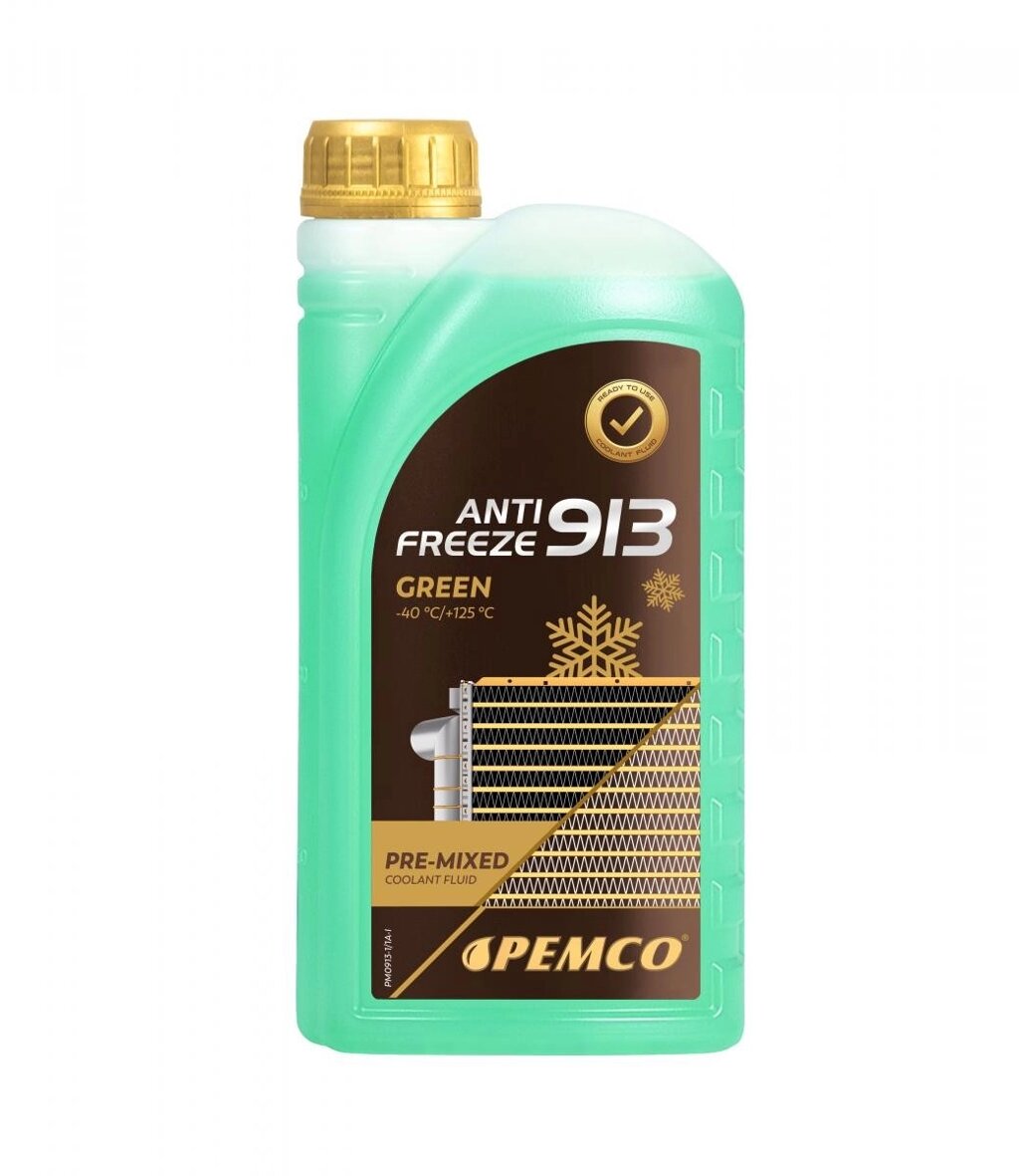 PEMCO охлаждающая жидкость антифриз ANTIFREEZE 913 (40oC)/ 913+ (40oC) 1 литр (зеленый AG 13; желтый AG13+SAE - доставка