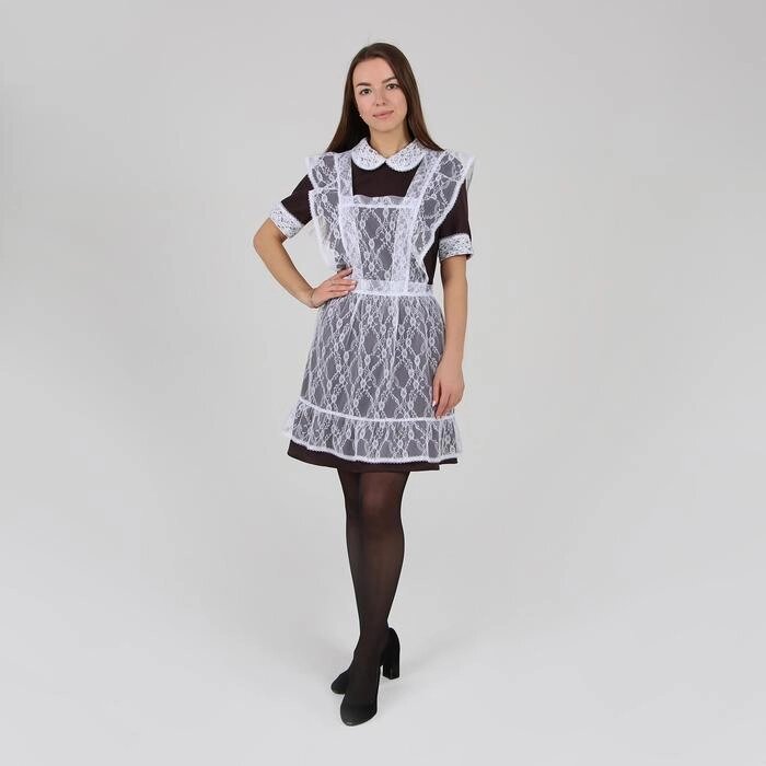 Школьный фартук, гипюр, мелкие цветы, р. 42-50, цвет белый + набор шаров 5 шт. - гарантия