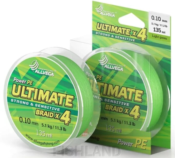 Шнур плетёный ALLVEGA "Ultimate" 135м светло-зелёный 0,14мм (7,8кг) от компании FISHLAND - фото 1