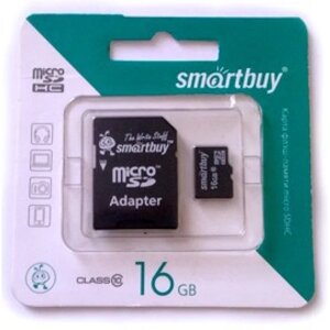 Карта памяти microSDHC SmartBuy 16Gb + adapter 10class
