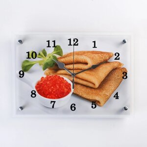 Часы-картина настенные, серия Кухня, Блины с красной икрой'25х35 см