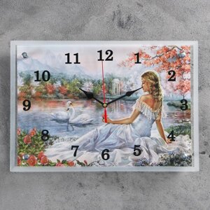 Часы-картина настенные, серия Люди, Девушка и лебеди'25х35 см