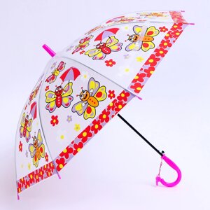 Детский зонт п/авт 'Бабочки' d 84 см, R 42 см, 8 спиц, 65,5 x 8 x 6 см