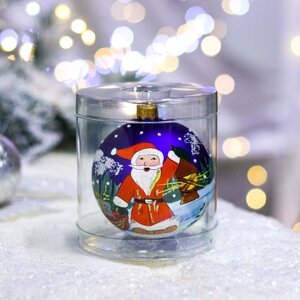 Ёлочная игрушка Шар 'Дед Мороз с фонарем'80 мм, стекло, ручная роспись