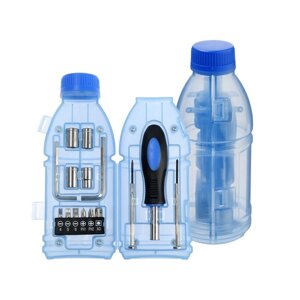 Набор инструментов ТУНДРА, подарочный пластиковый кейс 'Бутылка'15 предметов