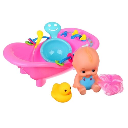 Набор резиновых игрушек для ванны 'Пупс в ванне'с пищалкой, 5 шт, цвет МИКС, Крошка Я