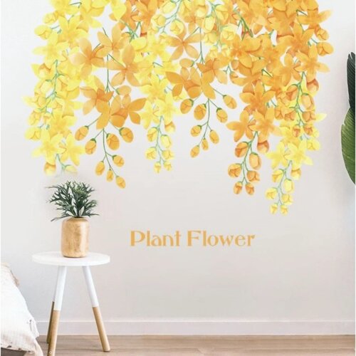 Наклейка пластик интерьерная цветная 'Жёлтые цветущие ветви' набор 2 листа 30х90 см